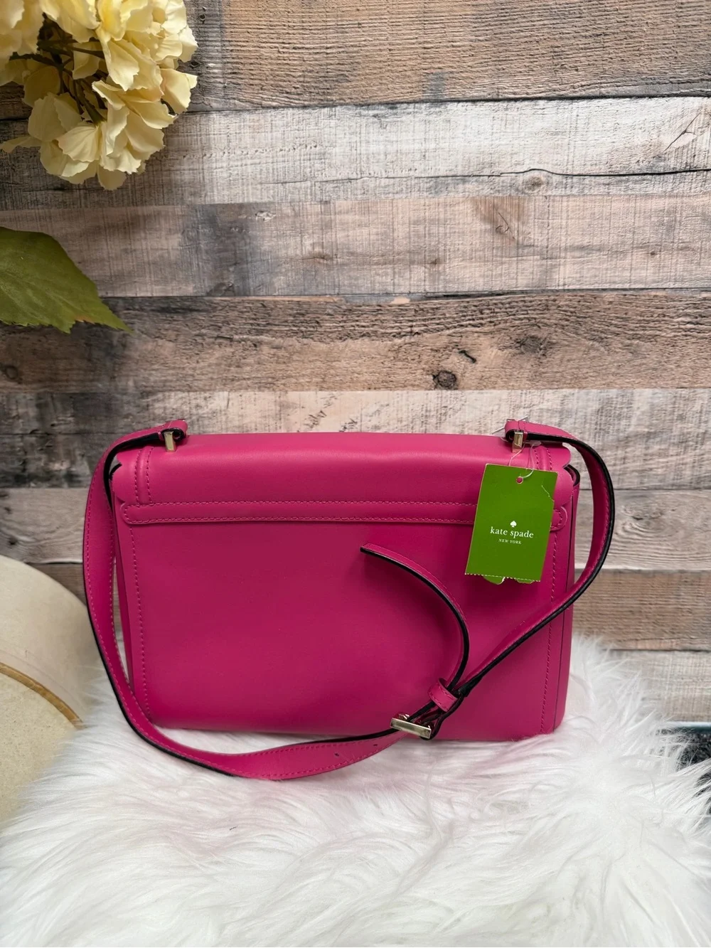 kate spade Hot Pink Scalloped Leather Crossbody with Gold-Tone Lock